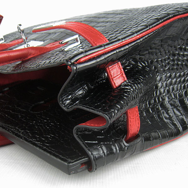 High Quality Fake Hermes Birkin 35CM Crocodile Veins Leather Bag Black/Red 6089 - Click Image to Close